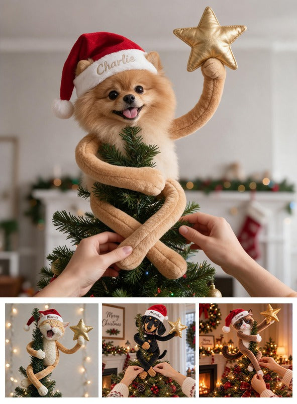 Personalized Christmas Fluffy Pomeranian Posable Plush Doll Pet Lover Gift