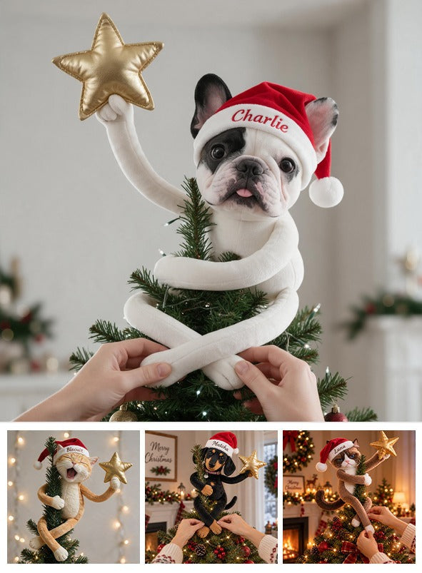 Personalized Christmas Black and White French Bulldog Posable Plush Doll