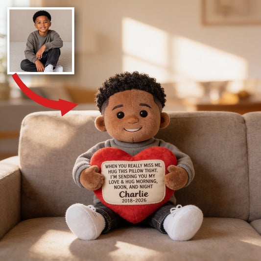 Personalized Memorial Black Little Boy Faux Fur Shaped Pillow Sympathy Keepsake