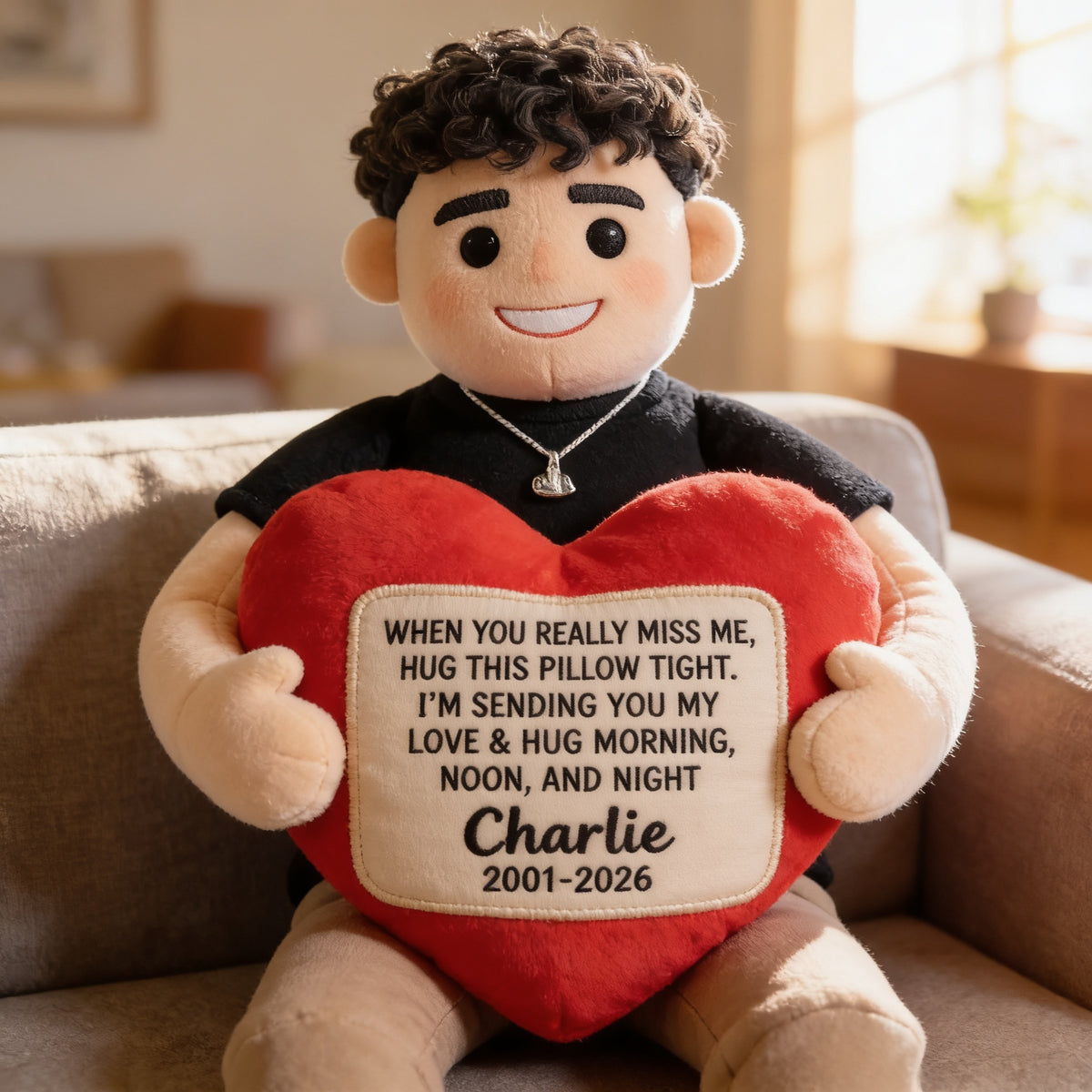 Personalized Memorial Latino Man Faux Fur Shaped Pillow Bereavement Keepsake