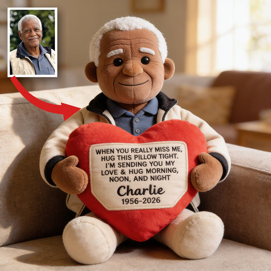 Personalized Memorial Older Black Man Grandpa Faux Fur Shaped Pillow Bereavement Gift