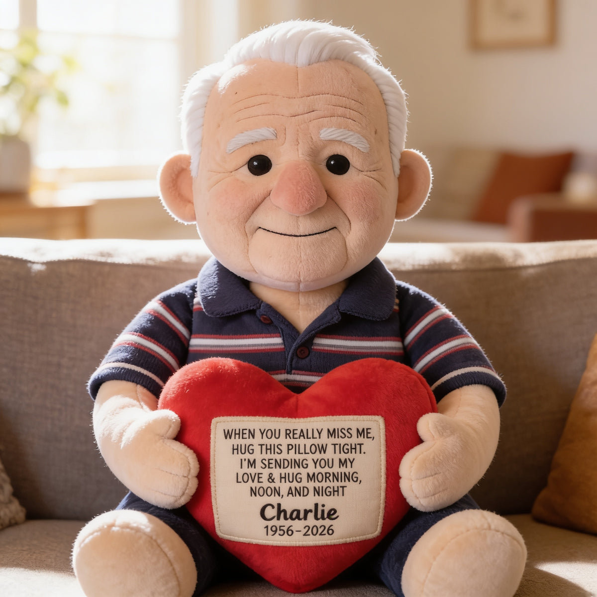 Personalized Older Man Grandpa Memorial Faux Fur Shaped Pillow Sympathy Gift