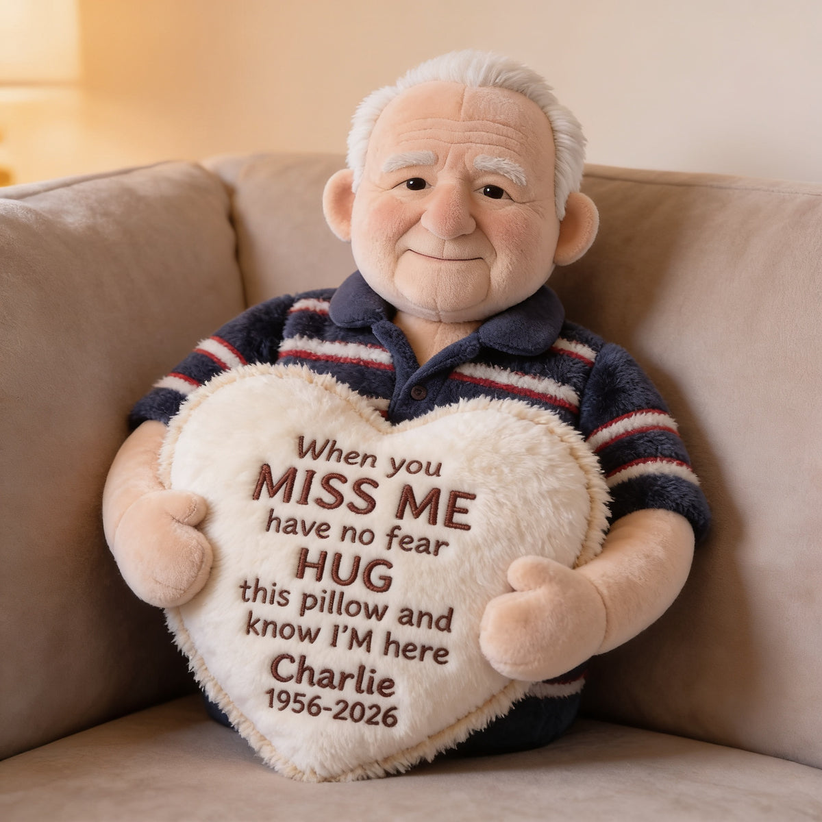 Personalized Older Man Grandpa Memorial Faux Fur Shaped Pillow