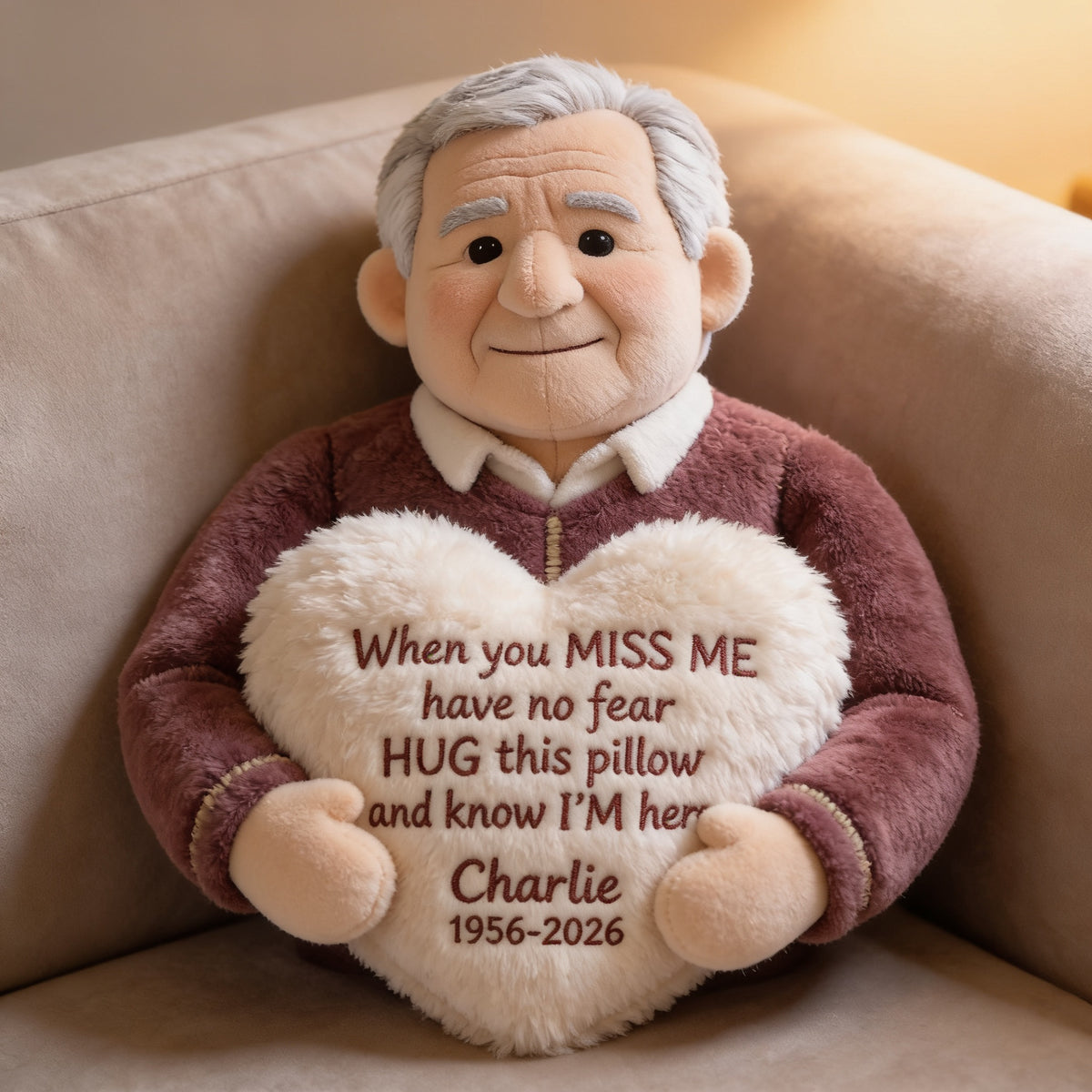 Personalized Older Latino Man Grandpa Memorial Faux Fur Shaped Pillow