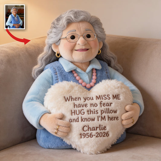 Personalized Older Latina Woman Grandma Memorial Faux Fur Shaped Pillow 1956-2026