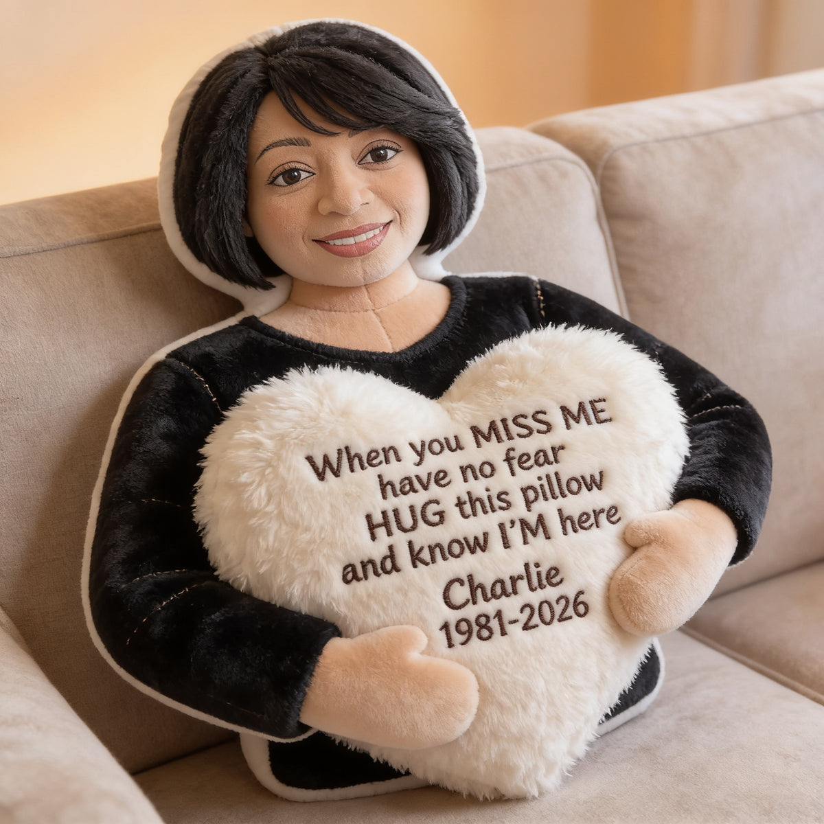 Personalized Middle-Aged Black Woman Memorial Faux Fur Shaped Pillow Keepsake Gift