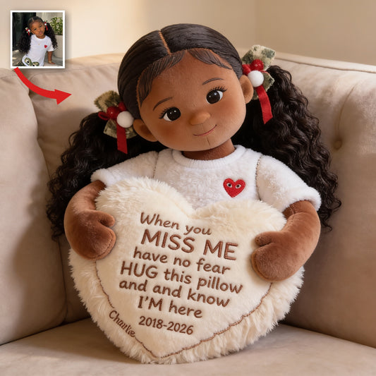 Personalized Black Little Girl Memorial Faux Fur Shaped Pillow Keepsake
