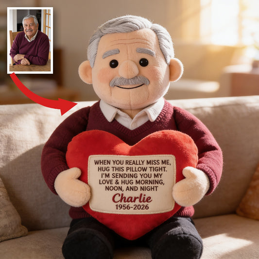 Personalized Memorial Older Latino Man Grandfather Faux Fur Shaped Pillow Keepsake Gift