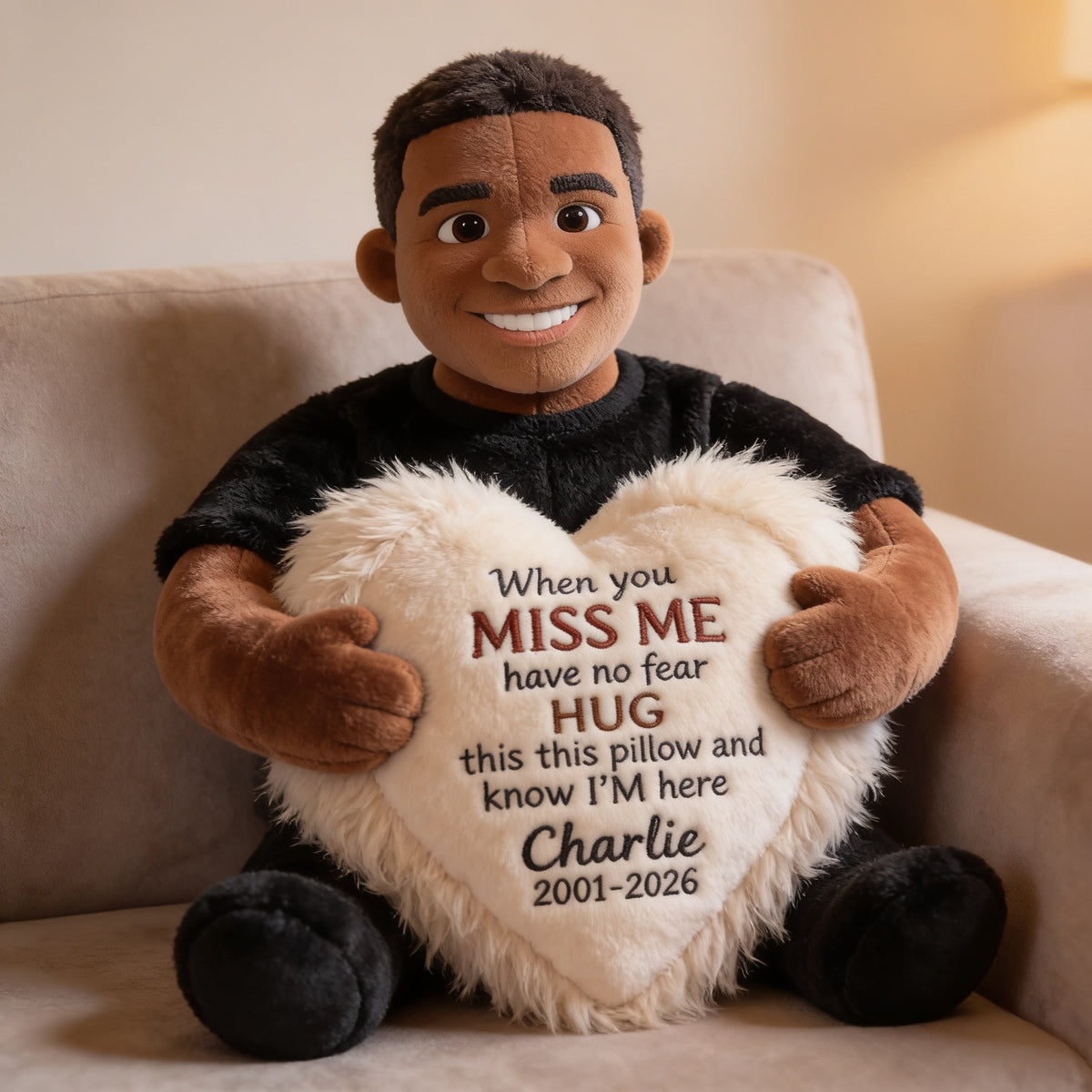 Personalized Black Man Memorial Faux Fur Shaped Pillow Remembrance Gift
