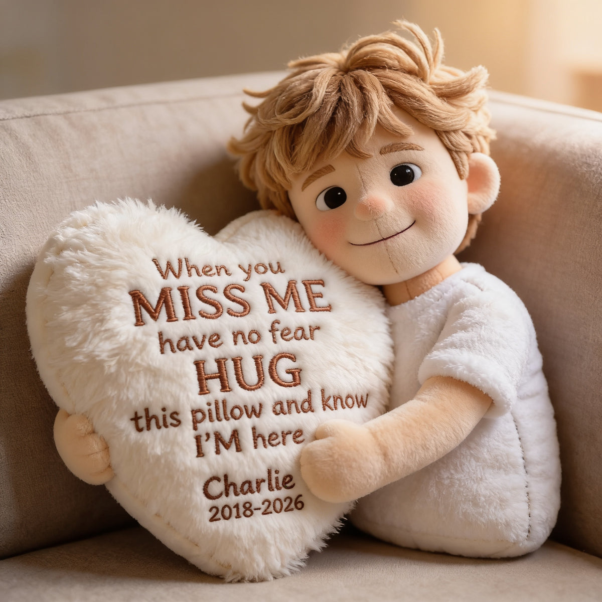 Personalized Little Boy Memorial Faux Fur Shaped Pillow Remembrance Gift