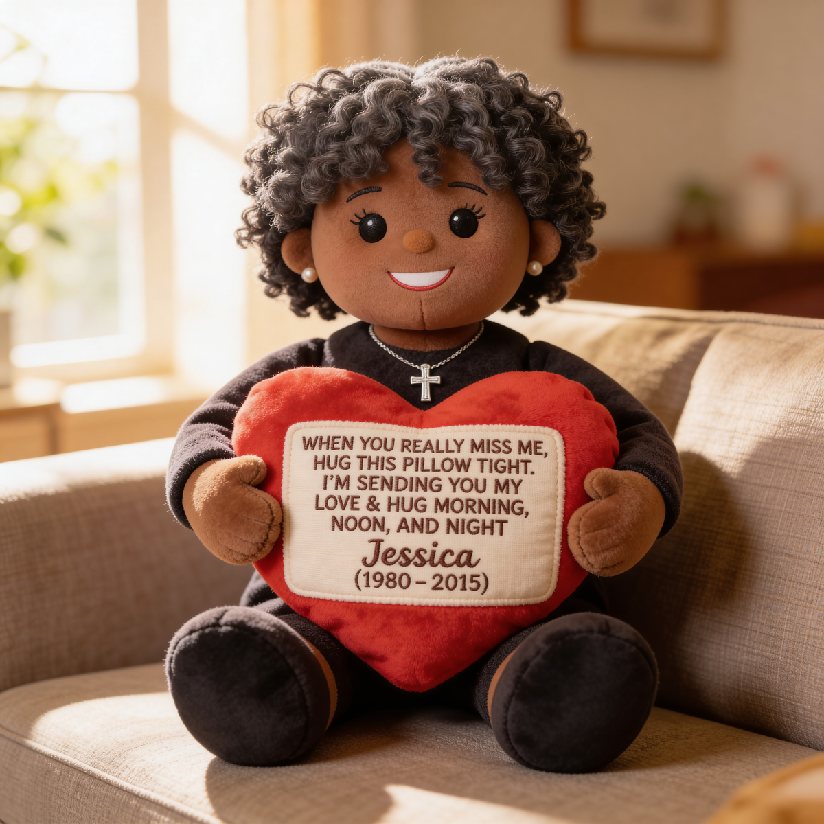 Personalized Middle-Aged Latina Woman Memorial Faux Fur Shaped Pillow, Mom Wife Keepsake