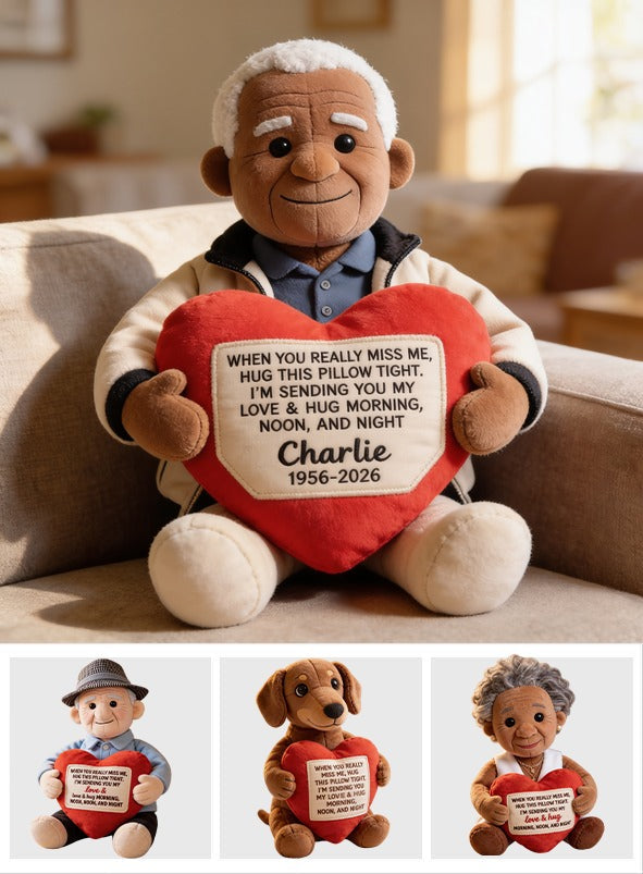 Personalized Memorial Older Black Man Grandpa Faux Fur Shaped Pillow Bereavement Gift