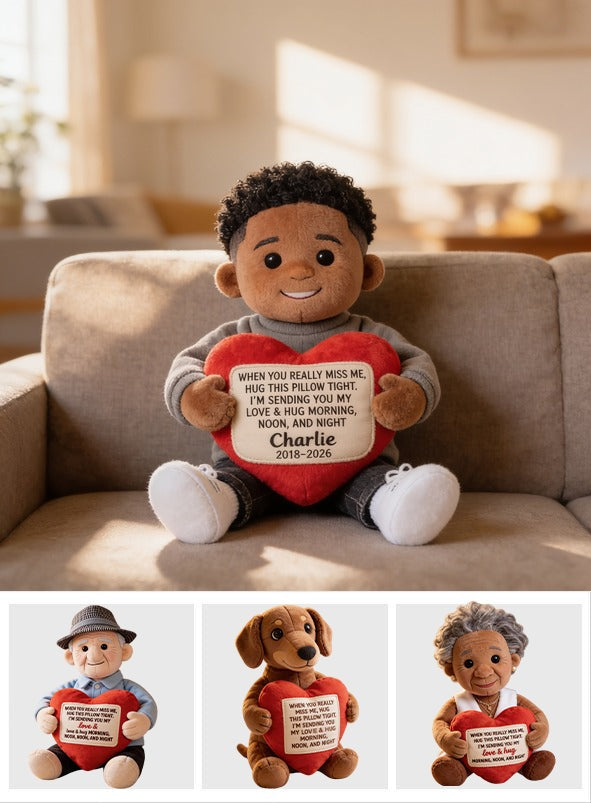 Personalized Memorial Black Little Boy Faux Fur Shaped Pillow Sympathy Keepsake