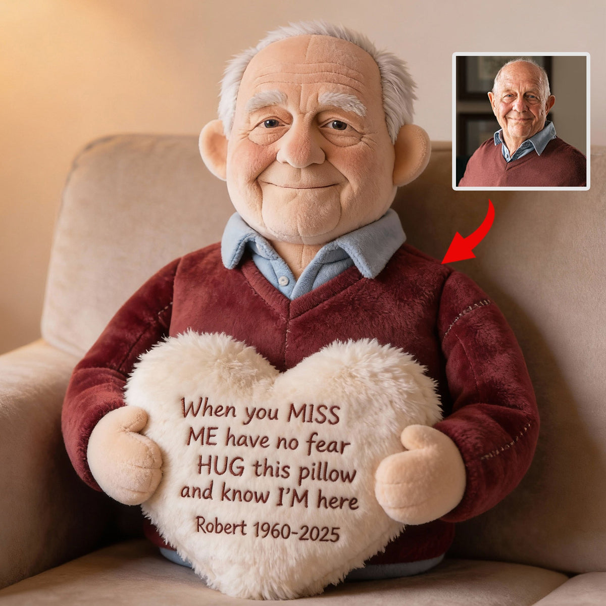 Personalized Older Man Grandpa Memorial Faux Fur Shaped Pillow