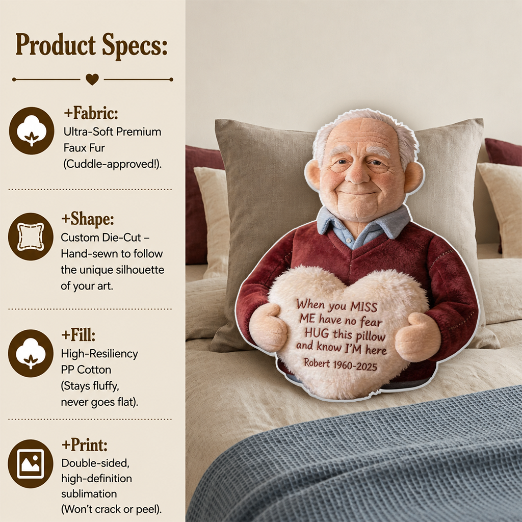 Personalized Little Boy Memorial Faux Fur Shaped Pillow Remembrance Gift