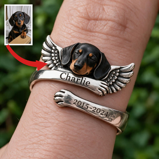 Personalized Dachshund Puppy Memorial Adjustable Ring Pet Keepsake