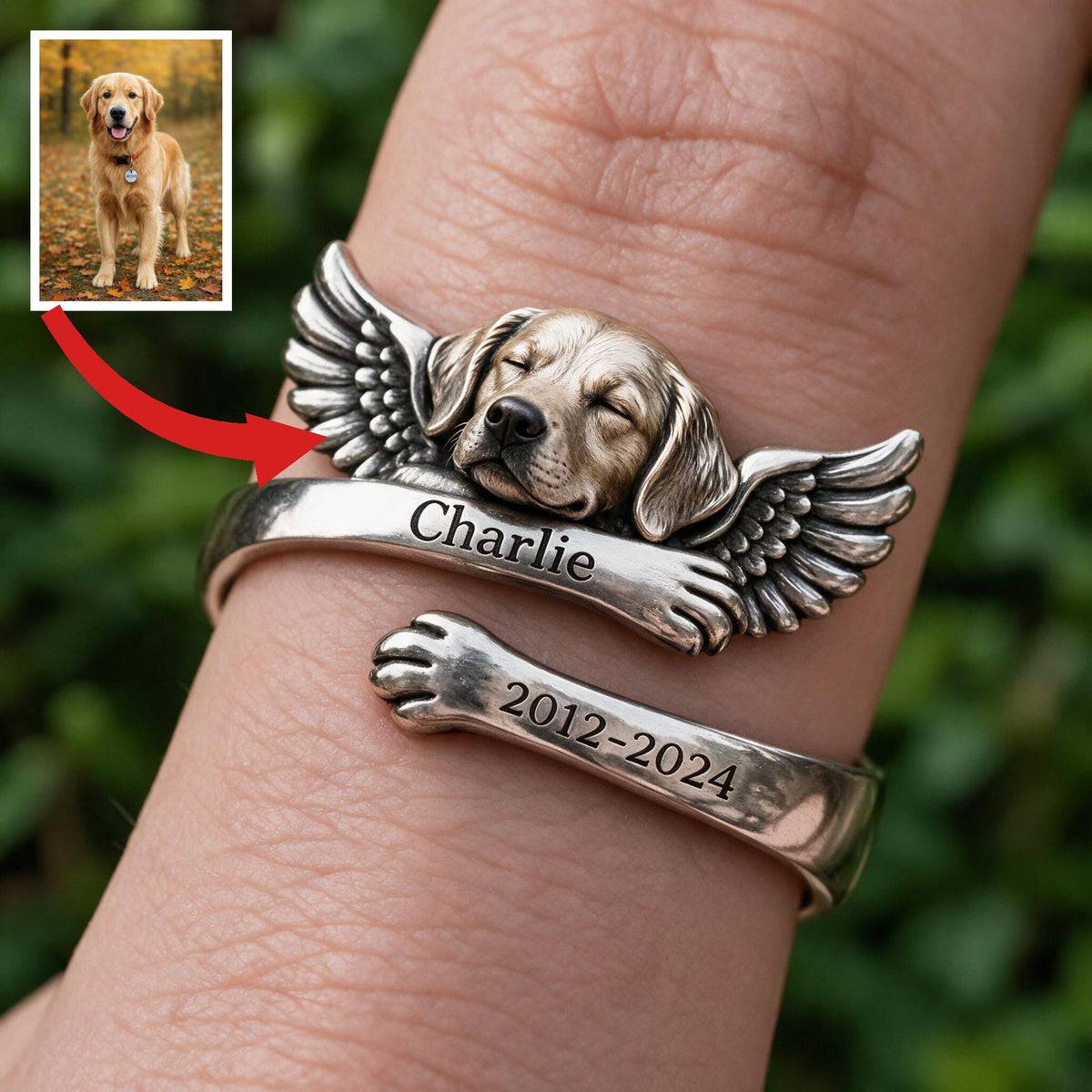 Personalized Golden Retriever Memorial Adjustable Ring Pet Keepsake