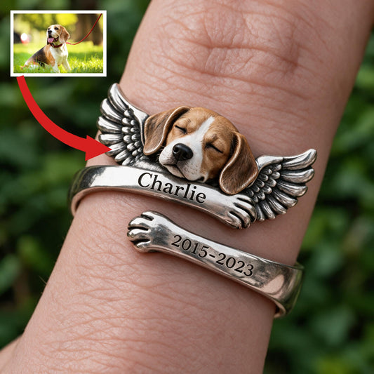 Personalized Adult Beagle Memorial Adjustable Dog Remembrance Ring