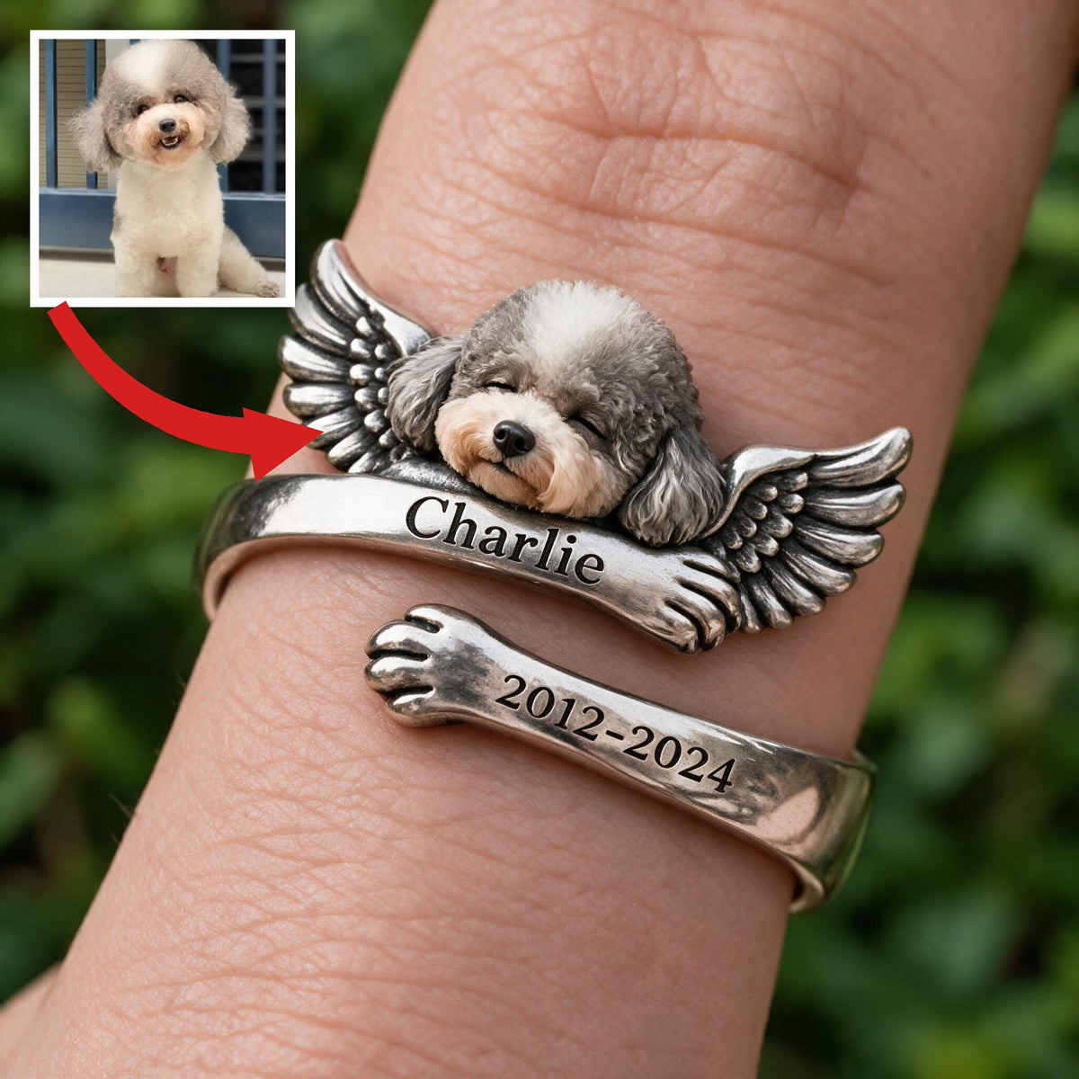 Personalized Poodle Memorial Adjustable Ring Pet Loss Keepsake
