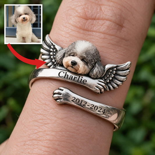 Personalized Poodle Memorial Adjustable Ring Pet Loss Keepsake