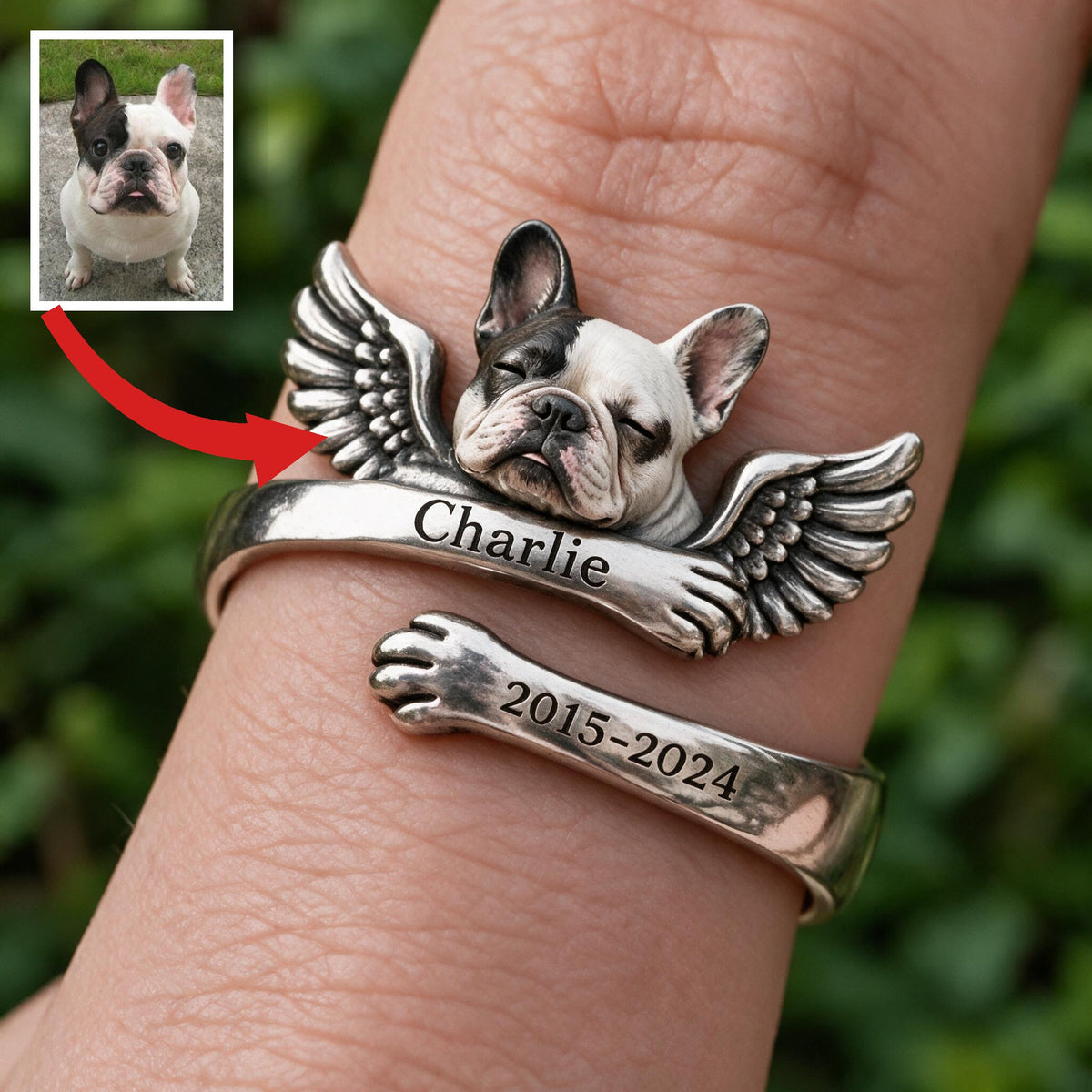 Personalized French Bulldog Memorial Adjustable Ring Pet Loss Keepsake