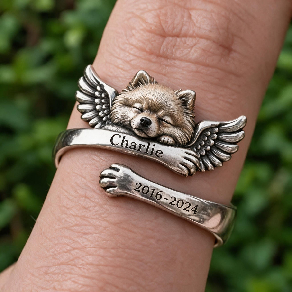 Personalized Fluffy Pomeranian Memorial Adjustable Ring Pet Remembrance Gift