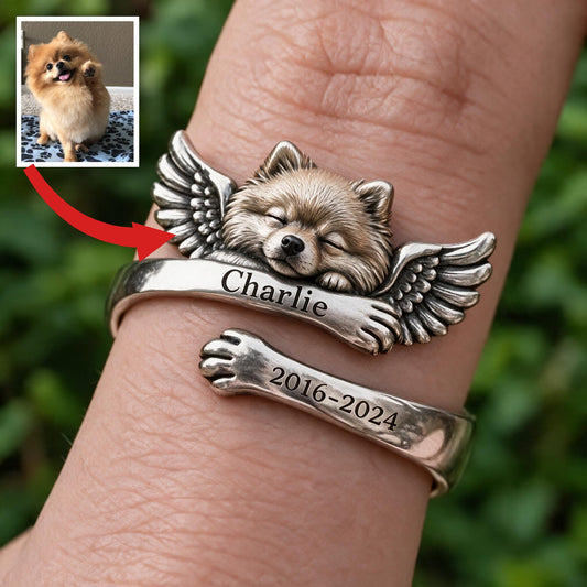 Personalized Fluffy Pomeranian Memorial Adjustable Ring Pet Remembrance Gift