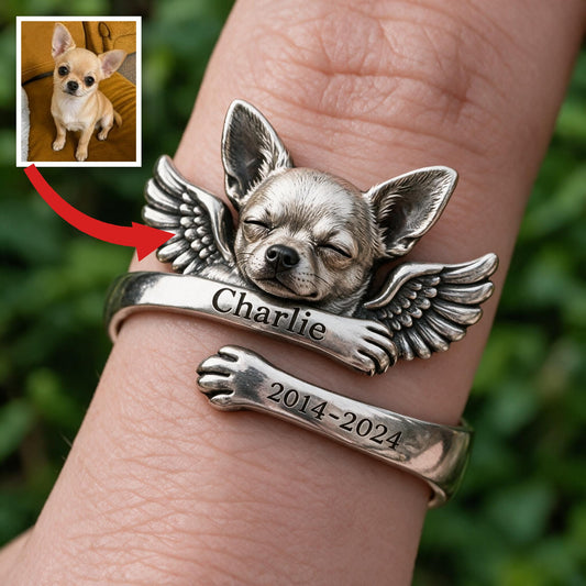 Personalized Chihuahua Memorial Adjustable Ring Pet Keepsake