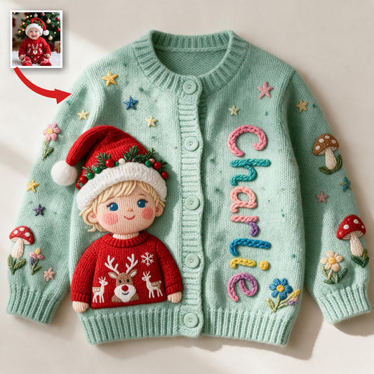 Personalized Christmas Baby Boy Kid Cardigan Sweater Custom Holiday Gift