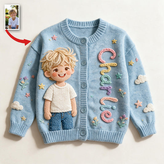 Personalized Little Boy Kids Cardigan Sweater Custom Name Gift for Son Grandson