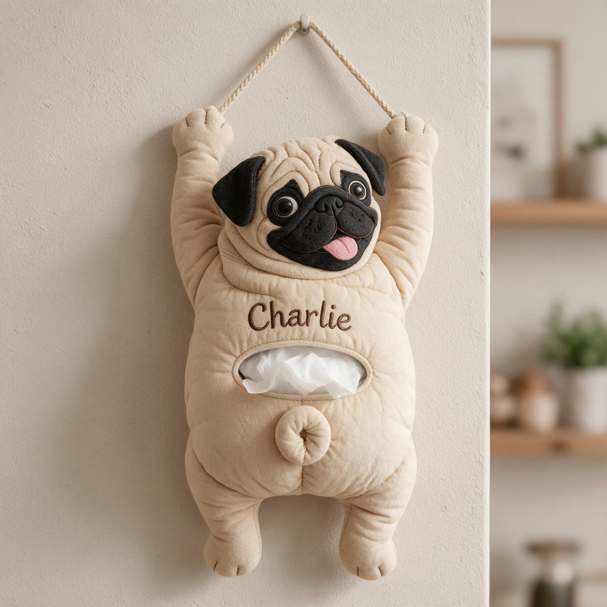 Personalized Fawn Pug Pull-Out Hanging Organizer Cute Home Storage