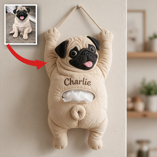 Personalized Fawn Pug Pull-Out Hanging Organizer Cute Home Storage