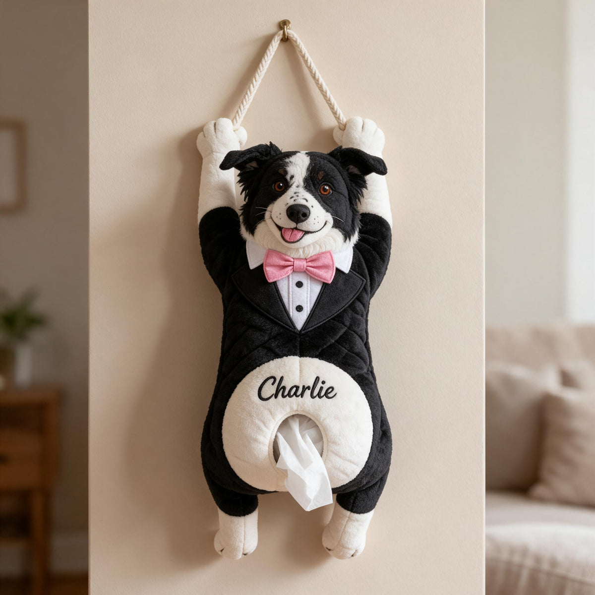 Personalized Black and White Border Collie Tuxedo Pull-Out Organizer
