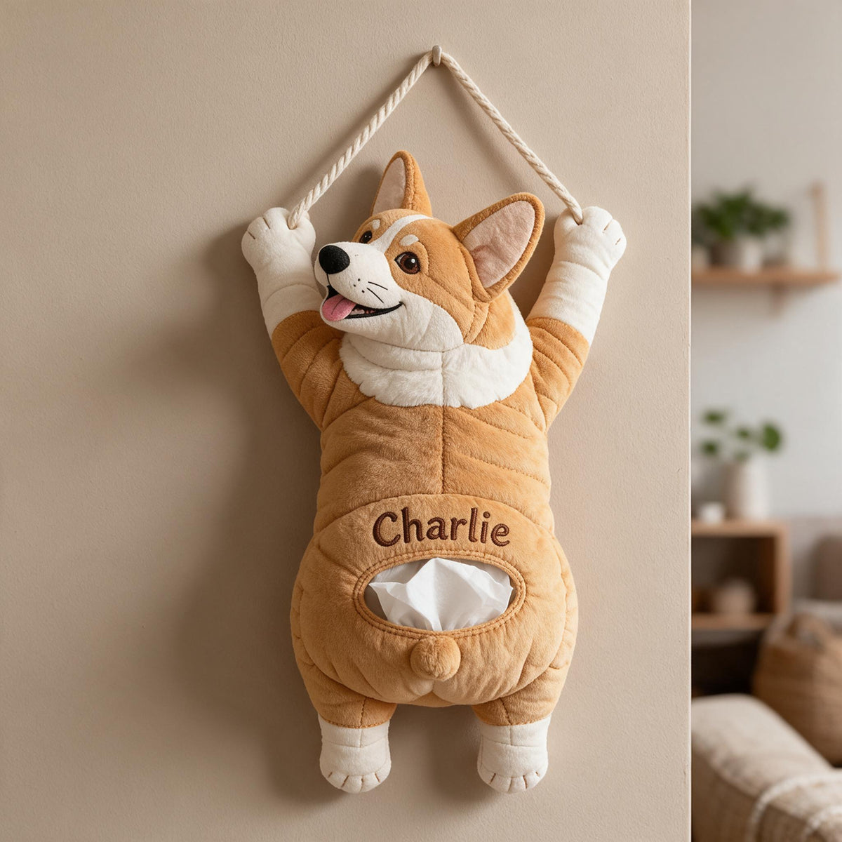 Personalized Tan and White Pembroke Welsh Corgi Pull-Out Organizer