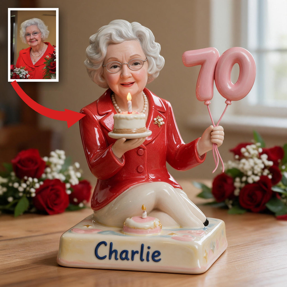 Personalized 70th Birthday Older Woman 3D Plaque Keepsake Gift