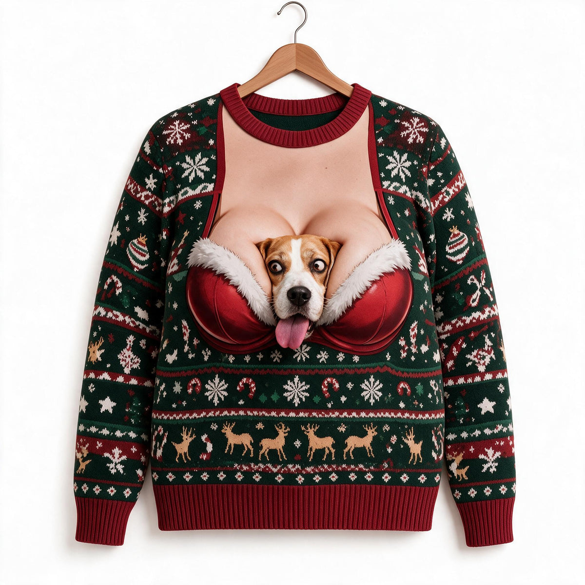 Custom Photo Christmas Tricolor Adult Beagle Funny Ugly Sweater