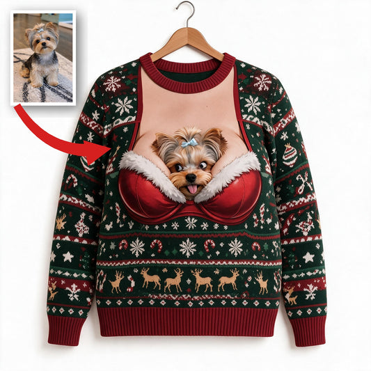 Custom Photo Christmas Yorkshire Terrier Funny Ugly Sweater Dog Lover Gift