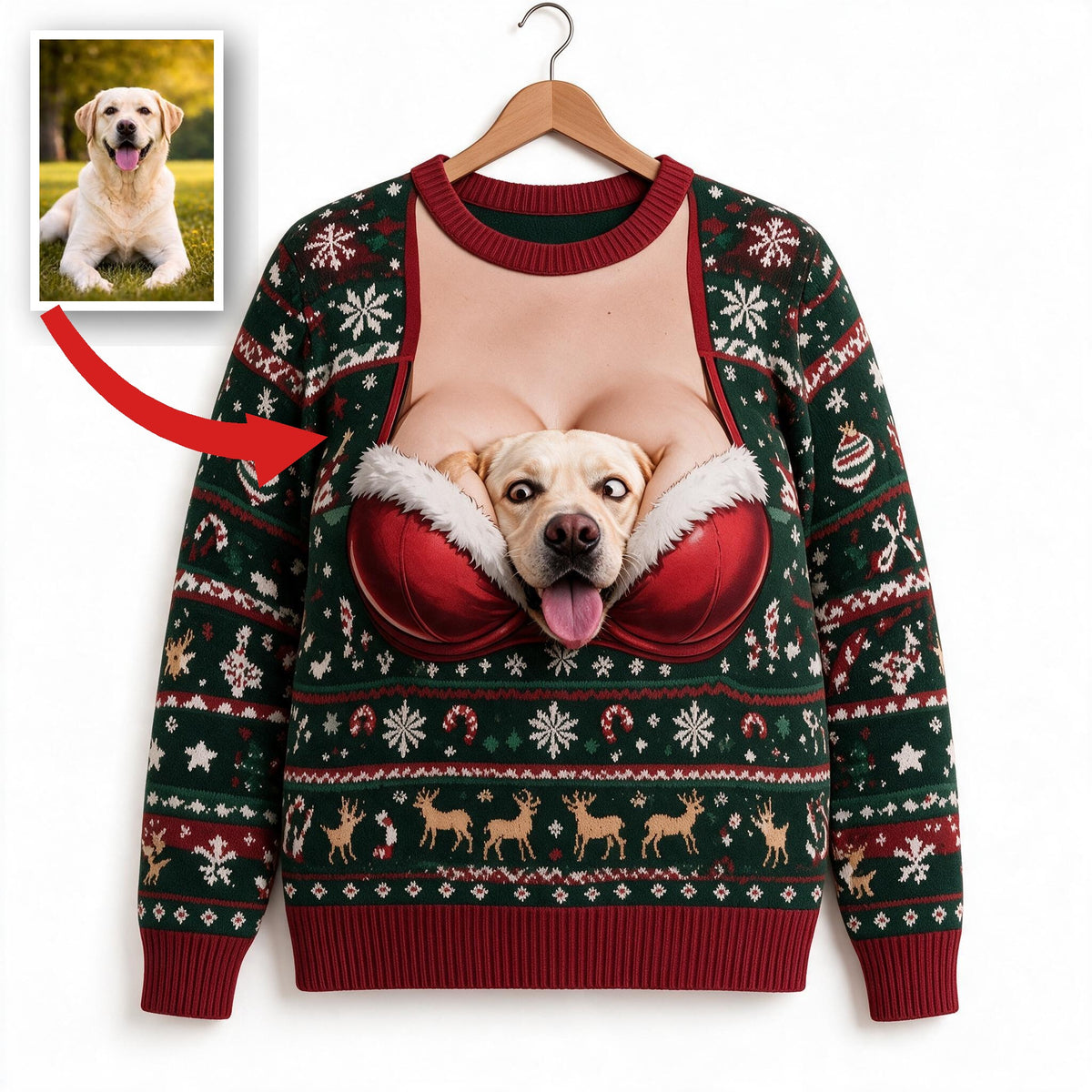 Custom Photo Christmas Yellow Labrador Retriever Ugly Sweater