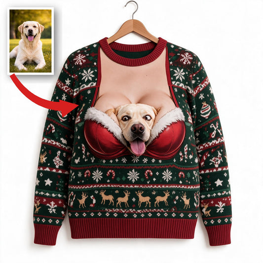Custom Photo Christmas Yellow Labrador Retriever Ugly Sweater