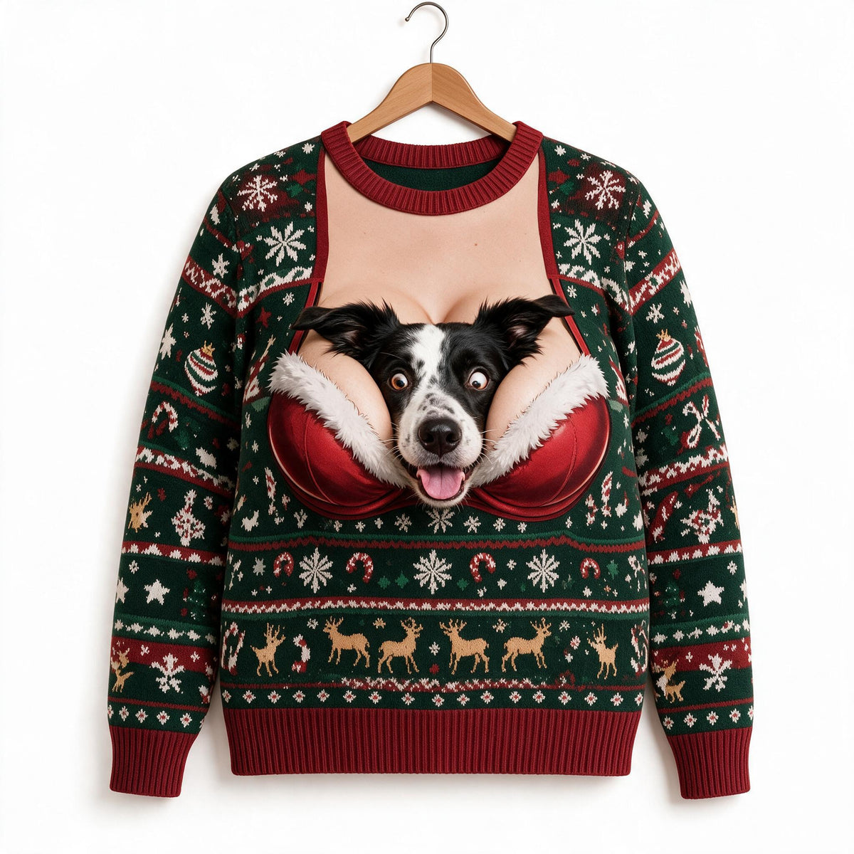 Custom Photo Christmas Funny Border Collie Ugly Sweater