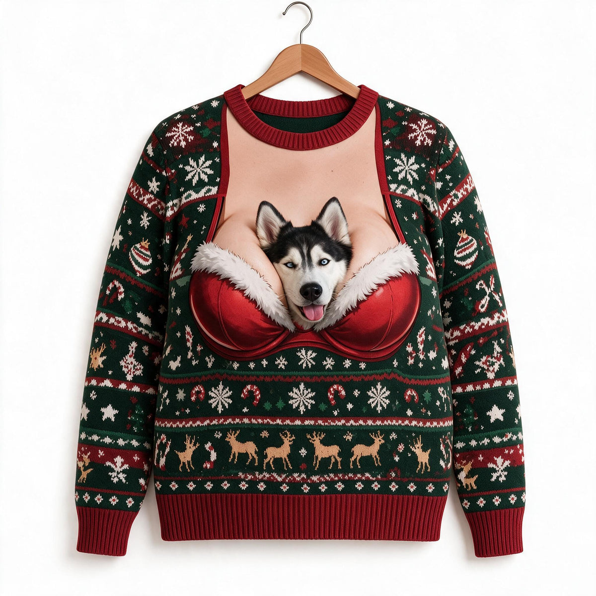 Custom Photo Christmas Siberian Husky Ugly Sweater Funny Pet Holiday Gift