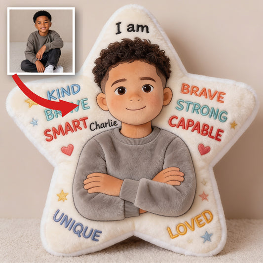 Personalized Black Little Boy Affirmation Star Pillow, Gift for Son Grandson Nephew