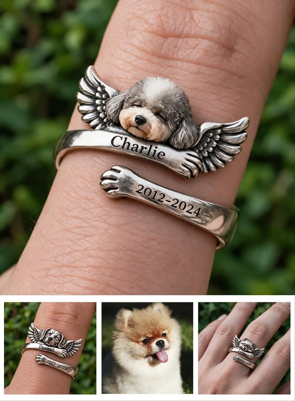 Personalized Poodle Memorial Adjustable Ring Pet Loss Keepsake