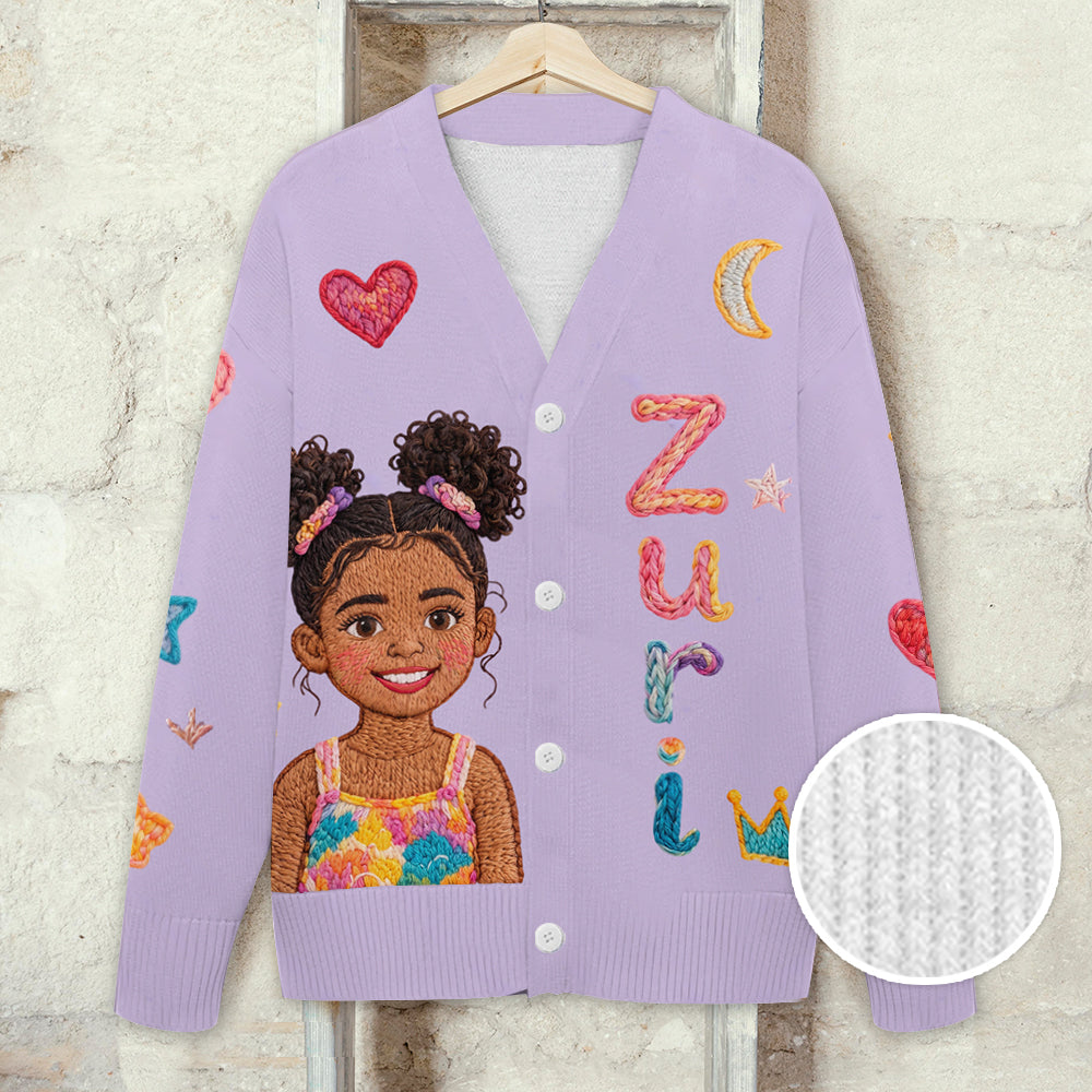 Personalized Black Little Girl Kid Cardigan Sweater Gift for Daughter Granddaughter Niece