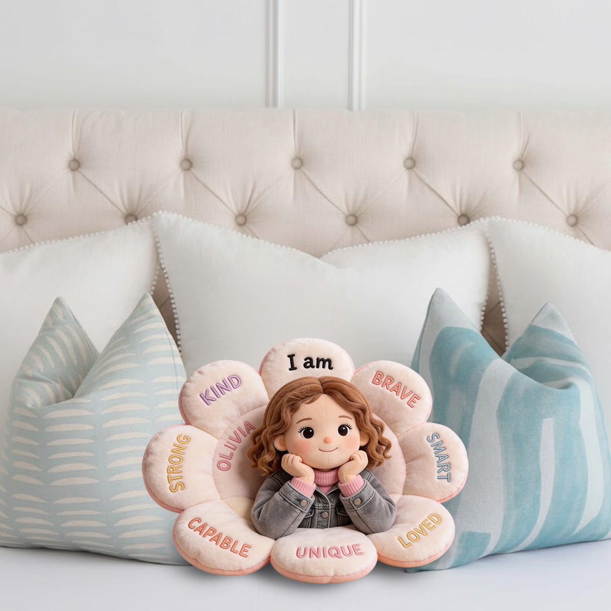 Personalized Little Boy Affirmation Star Faux Fur Pillow Kid Gift