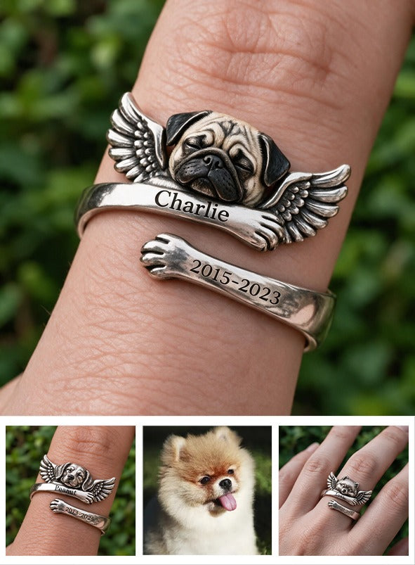 Personalized Fawn Pug Memorial Adjustable Ring Pet Keepsake