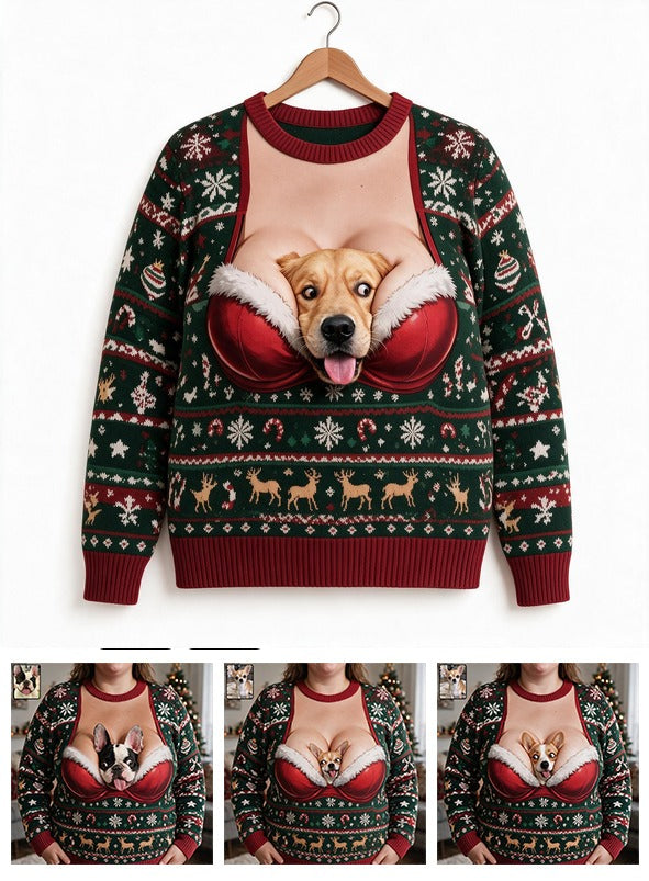 Custom Photo Christmas Adult Golden Retriever Funny Ugly Sweater