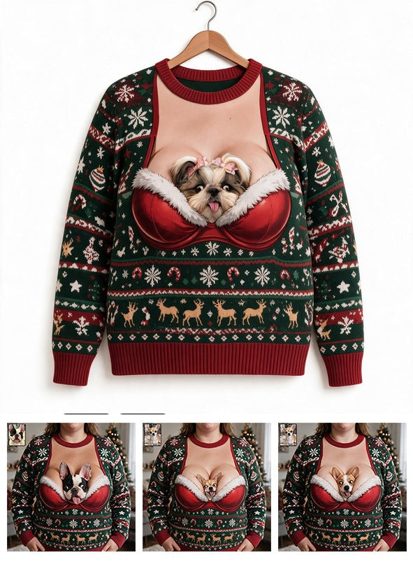 Custom Photo Christmas Fluffy Shih Tzu Ugly Sweater Funny Pet Gift