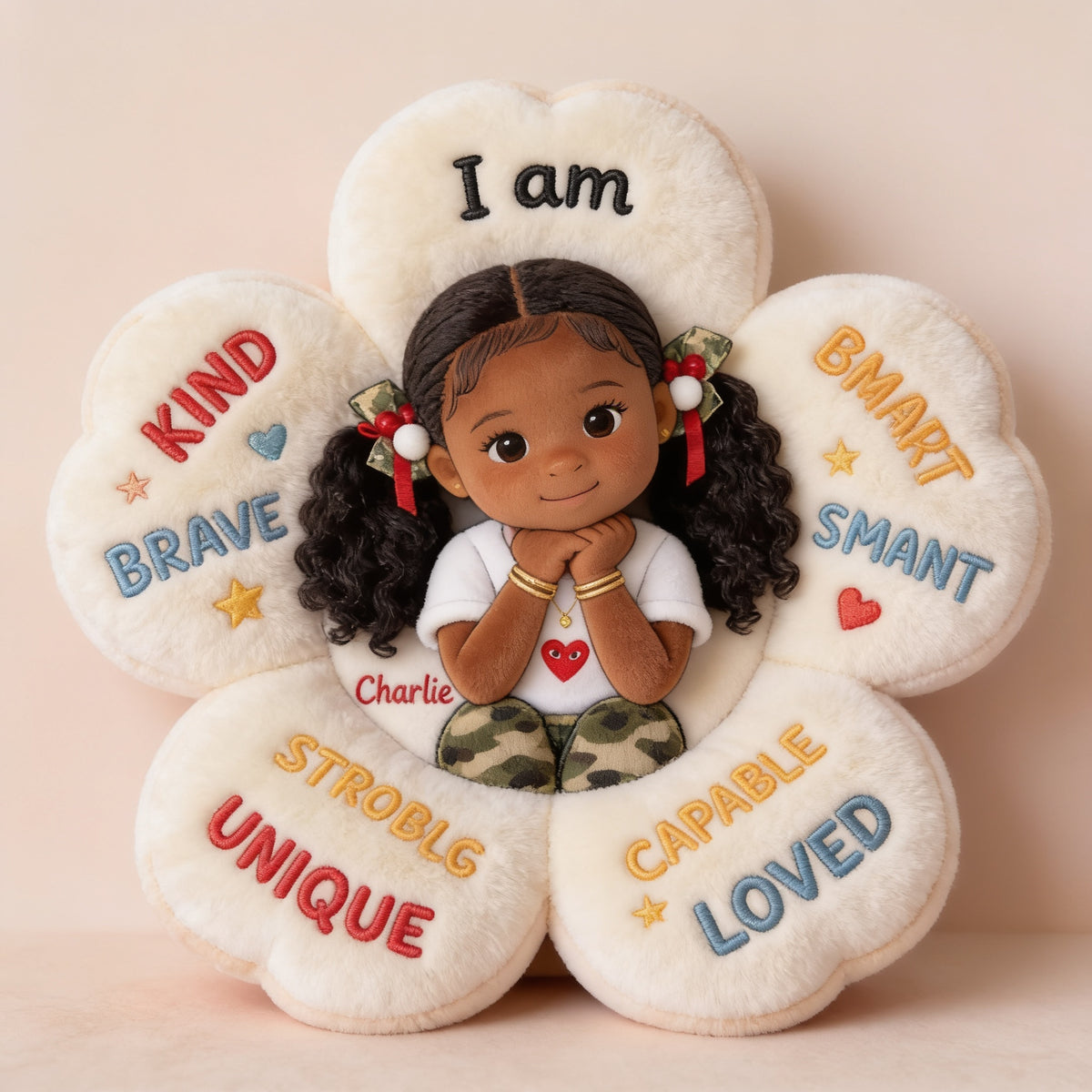 Personalized Black Little Girl Affirmation Faux Fur Shaped Pillow