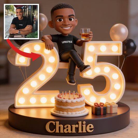 Personalized 25th Birthday Black Man Custom Shaped Acrylic Plaque Gift for Him